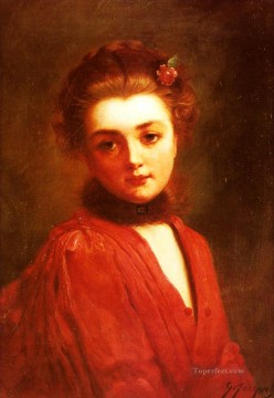  Jacquet Deco Art - Portrait Of A Girl In A Red Dress lady Gustave Jean Jacquet